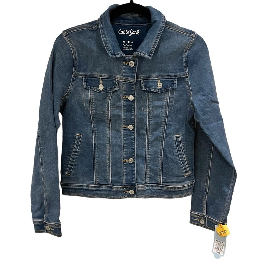 Cat & Jack Jean Jacket Size 14/16 Jean Jacket Denim Coat NWT Unisex